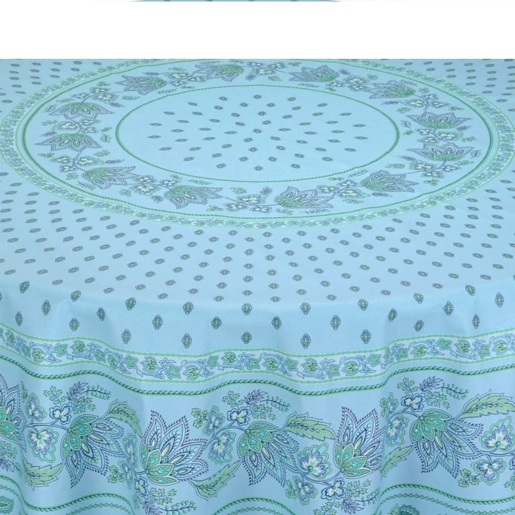 Le Cluny Lisa Turquoise Coated Provencal Tablecloth | Easy-Care Cotton | Multi-Size