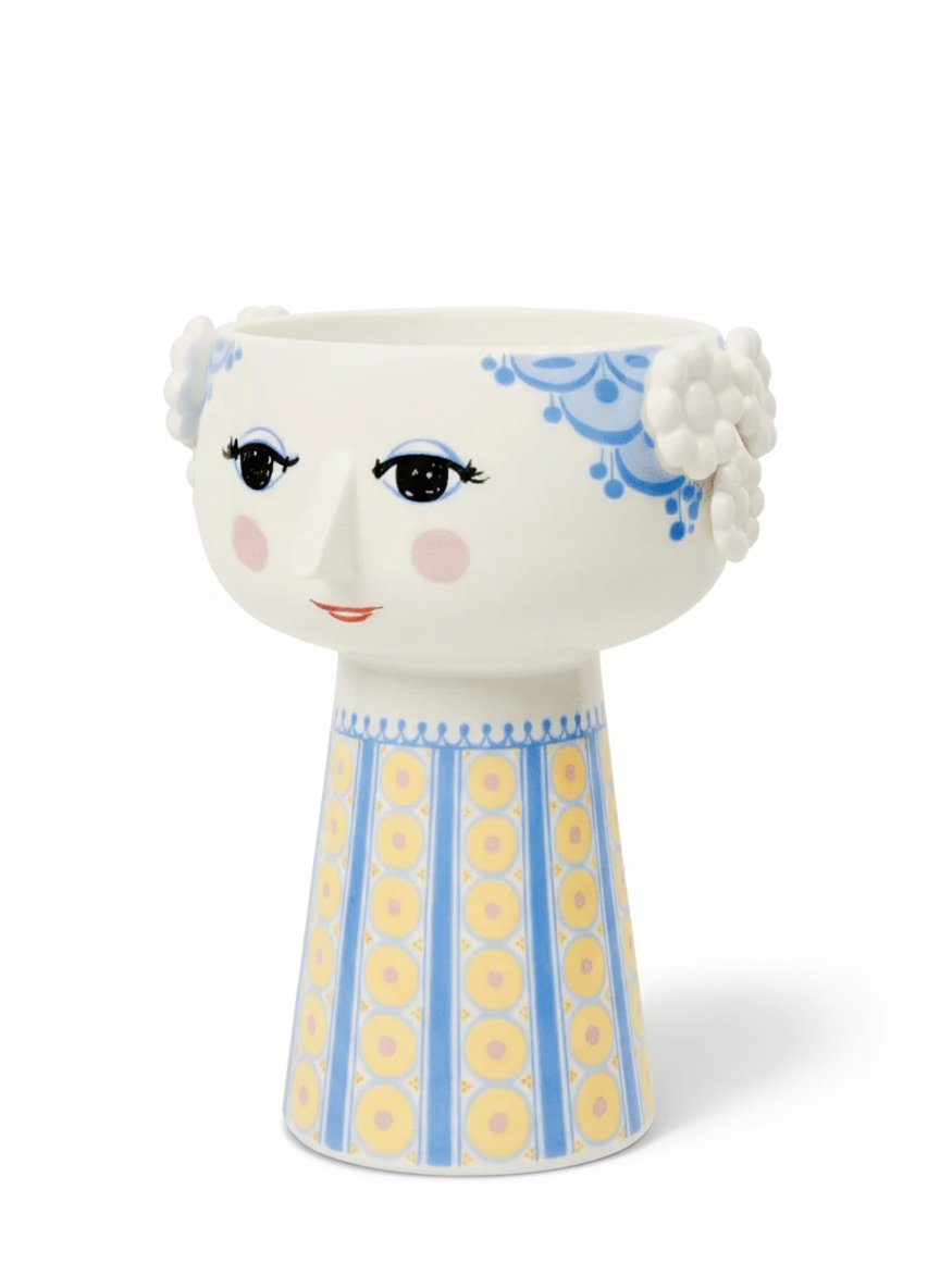 Bjørn Wiinblad Eva Blue Porcelain Vase 7.3 Inch