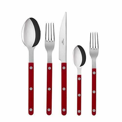 5 pieces Flatware Set - Bistrot collection Stainless Steel 5-pieces Red (Burgundy) Dinner Fork, Dinner Knife, Soup Spoon, Salad Fork, Teaspoon Dishwasher Safe