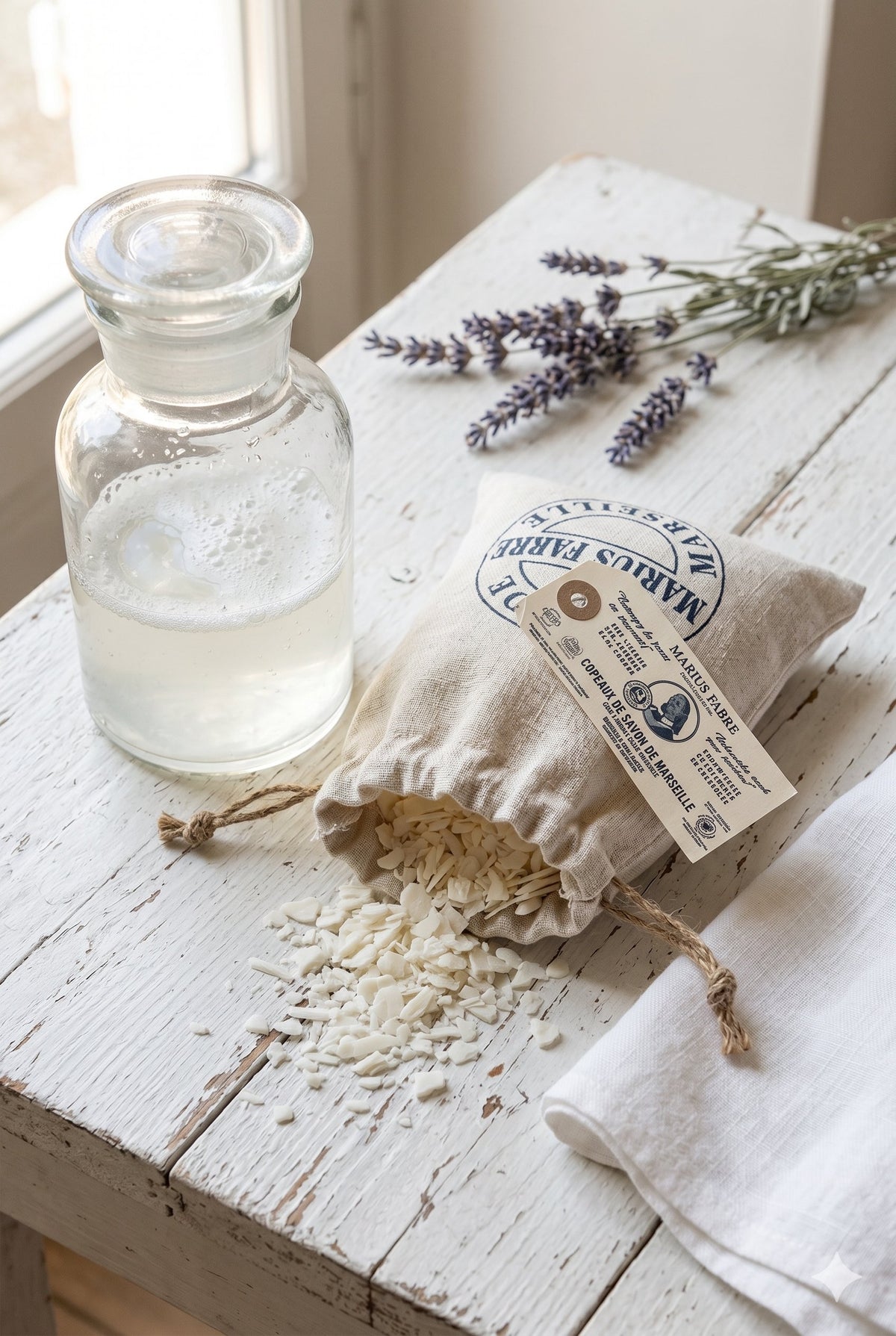 Natural Marseille soap flakes for homemade washing powder Marius Fabre
