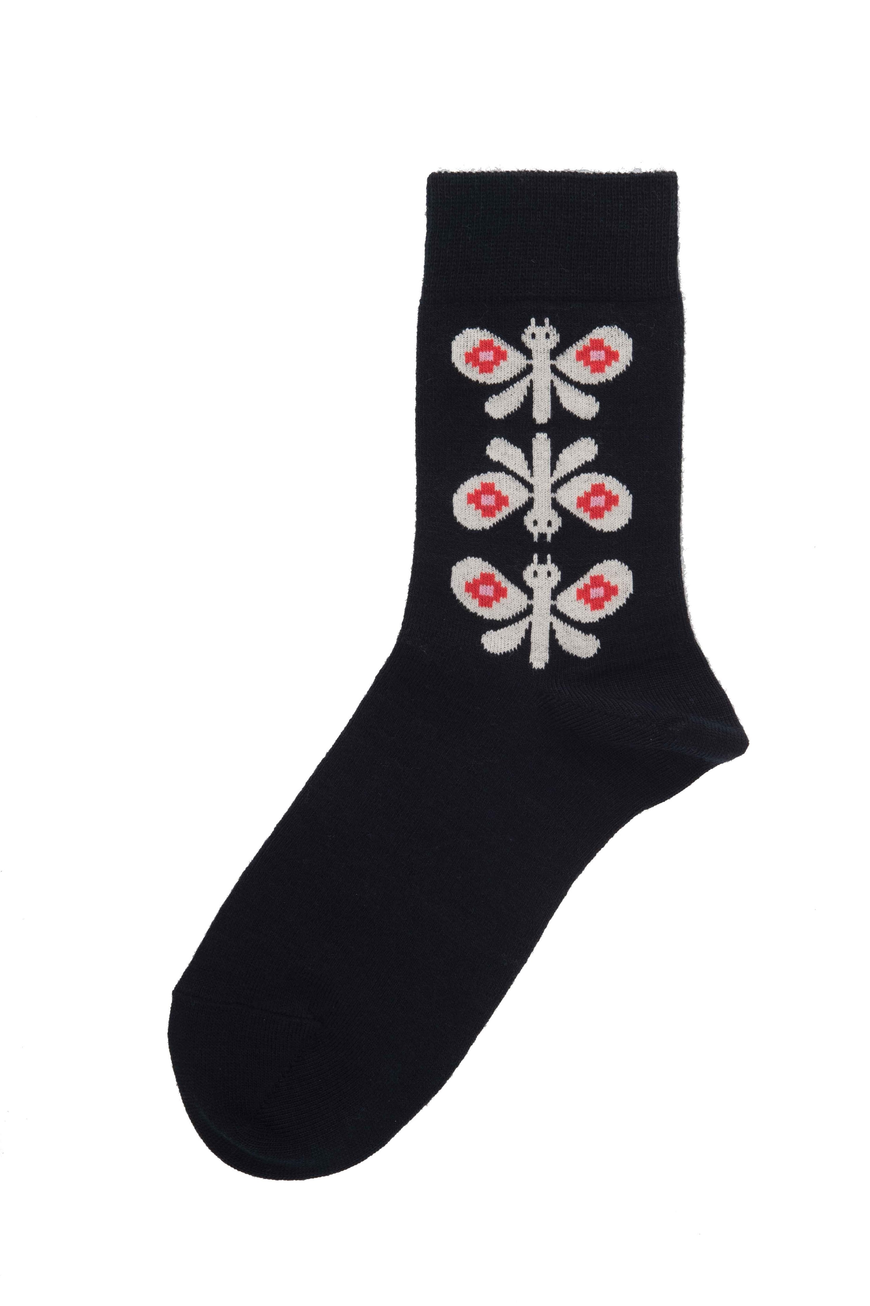 Bengt & Lotta Merino Wool Black Socks | Butterfly