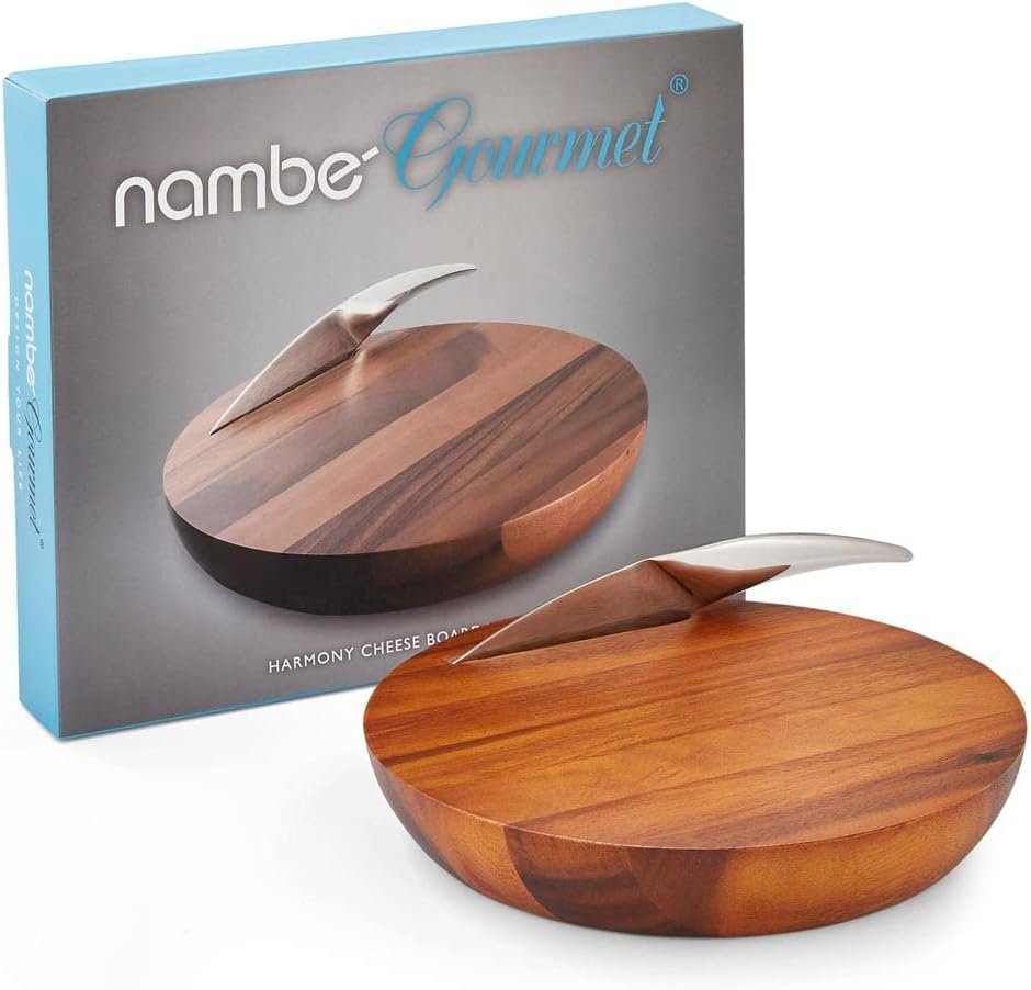 Nambe Harmony Charcuterie & Cheese Board with Knife | Made of Acacia Wood and Stainless Steel