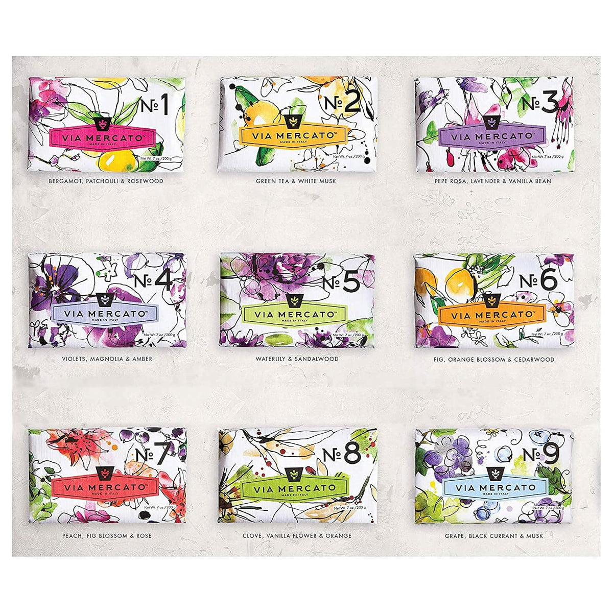 Via Mercato Italian Bar Soap No. 5 | Waterlily & Sandalwood | Set of 2