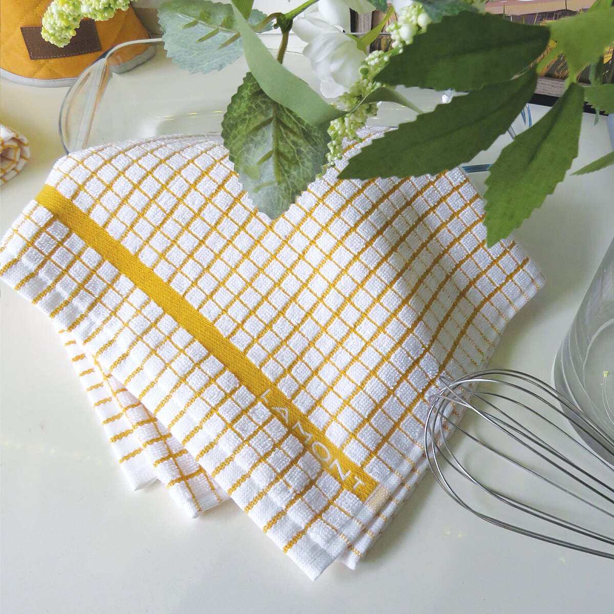 Poli-Dri Cotton Tea Towel Kitchen Linens Honey (Yellow/White) Set-6 by Samuel Lamont