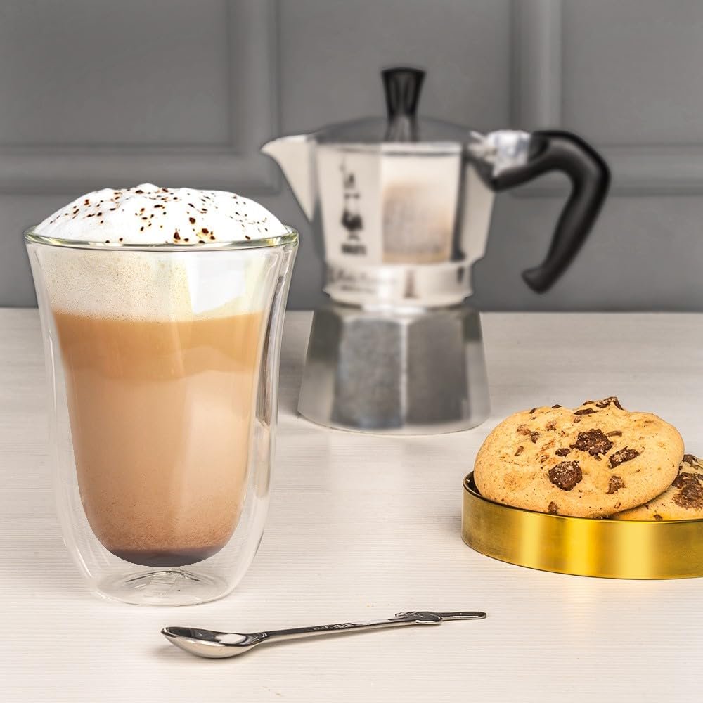 Bialetti Firenze double wall glass cups 300ml latte size set of 2 thermal insulation