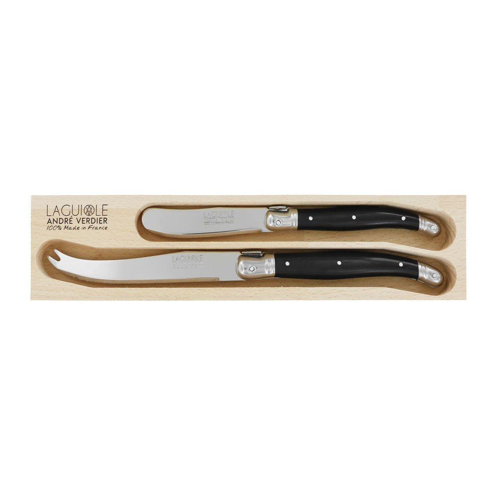 André Verdier Laguiole Debutant 2 piece cheese set with black handles