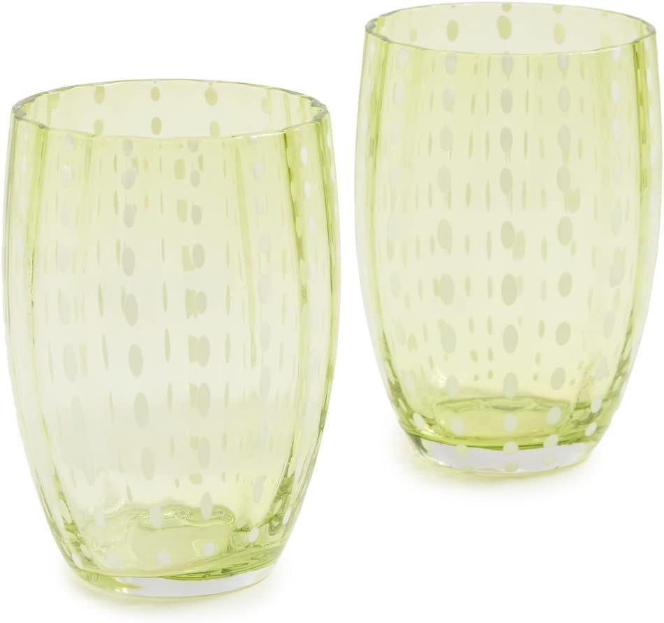 Perle Glass Tumblers (10.8oz ) | Set of 2 | Apple Green