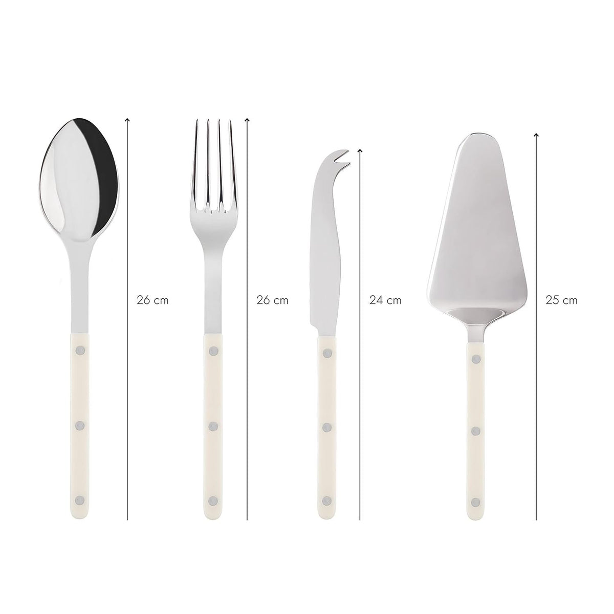 SABRE PARIS - 4-Piece Serving Set - Ivory - Bistrot Collection - 2 Serving Flatware, Serrated Pie Server, Large Cheese Knife - Stainless Steel & Nylon - Dishwasher Safe - Brilliant Finish