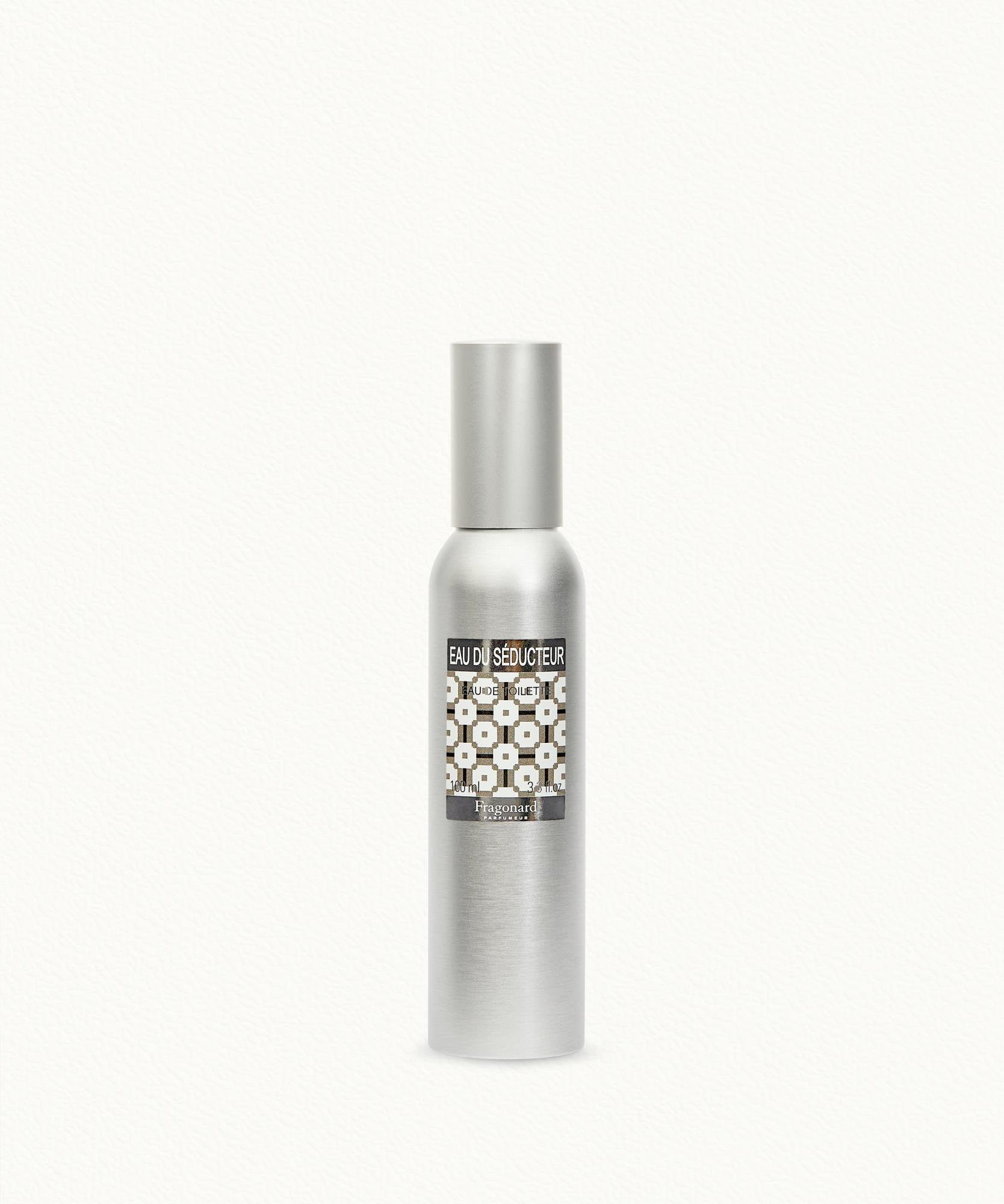 Fragonard Eau du Seducteur 100ml EDT aluminium bottle close-up Grasse France