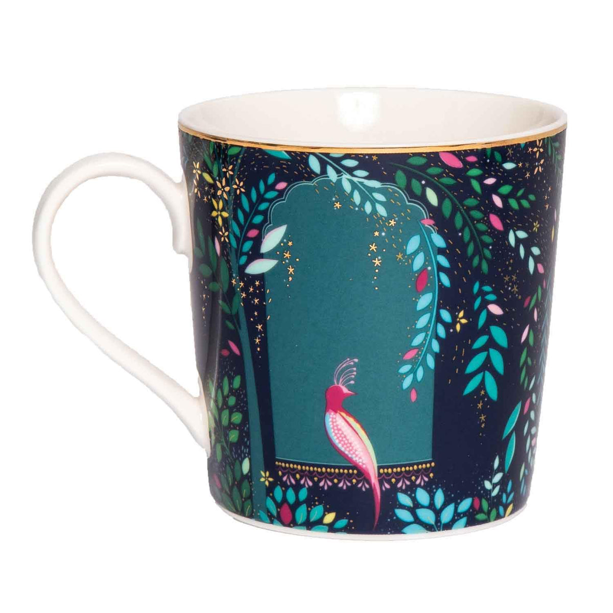 Sara Miller India Mugs, Set of 4 - 12oz Fine China Tea & Coffee Mugs with 22ct Gold Detailing - Collectible Drinkware Featuring Exotic Wildlife in Vibrant Jewel Tones - Great for Gifting