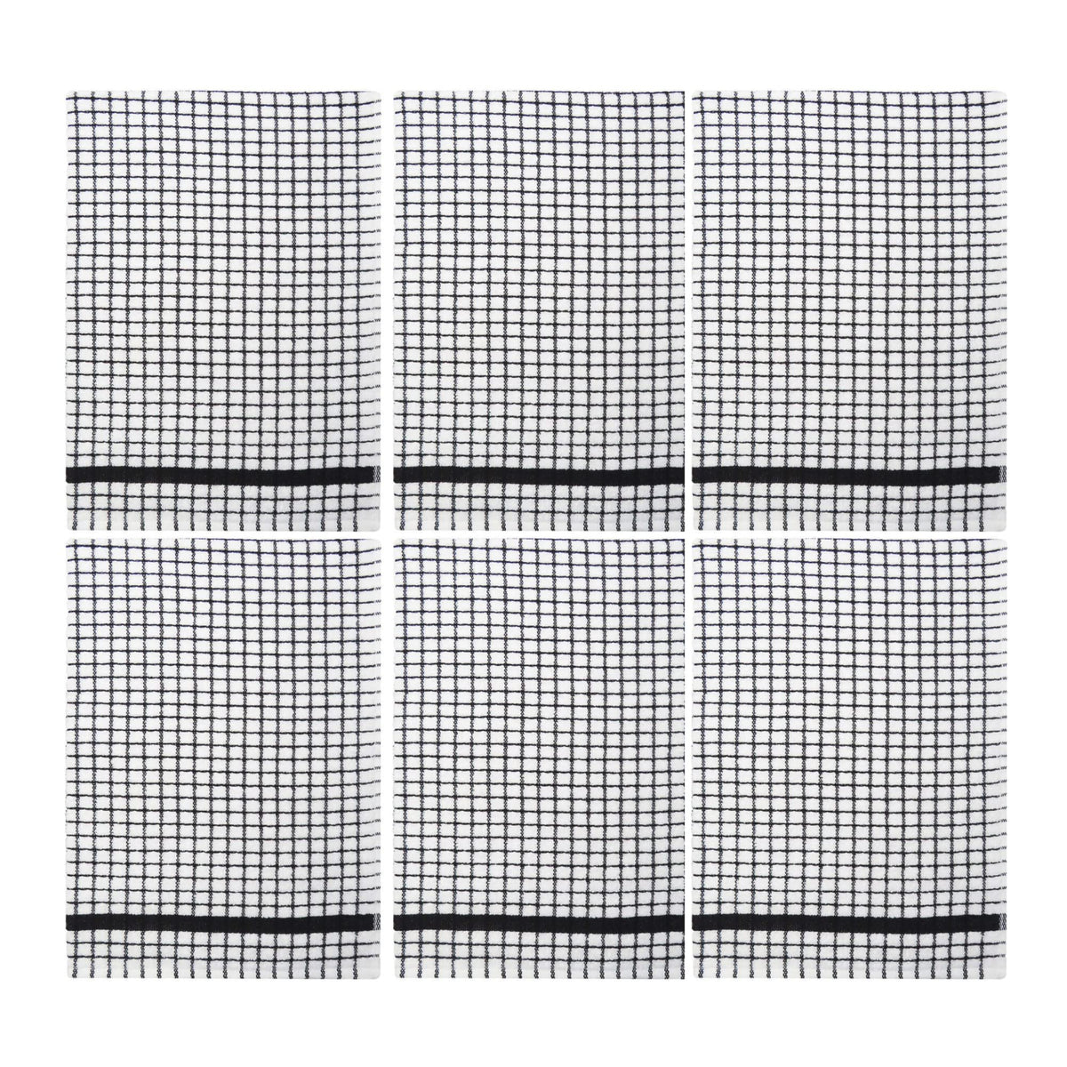 Poli-Dri Cotton Tea Towel Kitchen Linens 6-Pack White/Black by Samuel Lamont