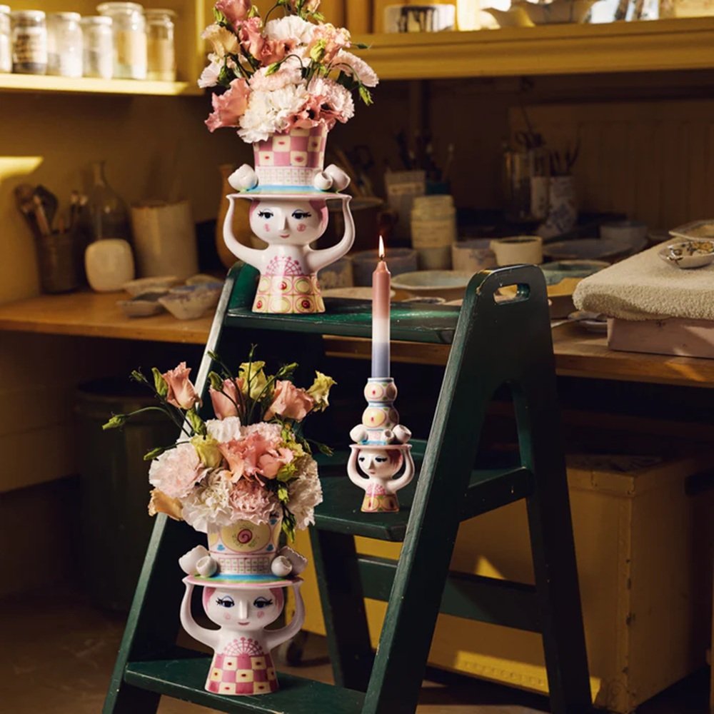 Bjørn Wiinblad Hand-Painted Lady with Hat Vase
