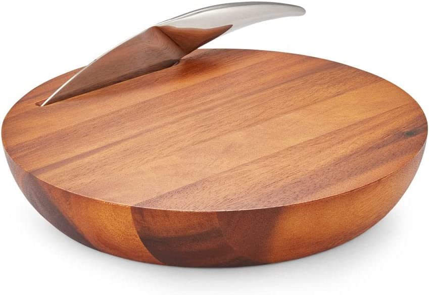 Nambé Harmony Cheese Board with Knife | Acacia Wood & Stainless Steel