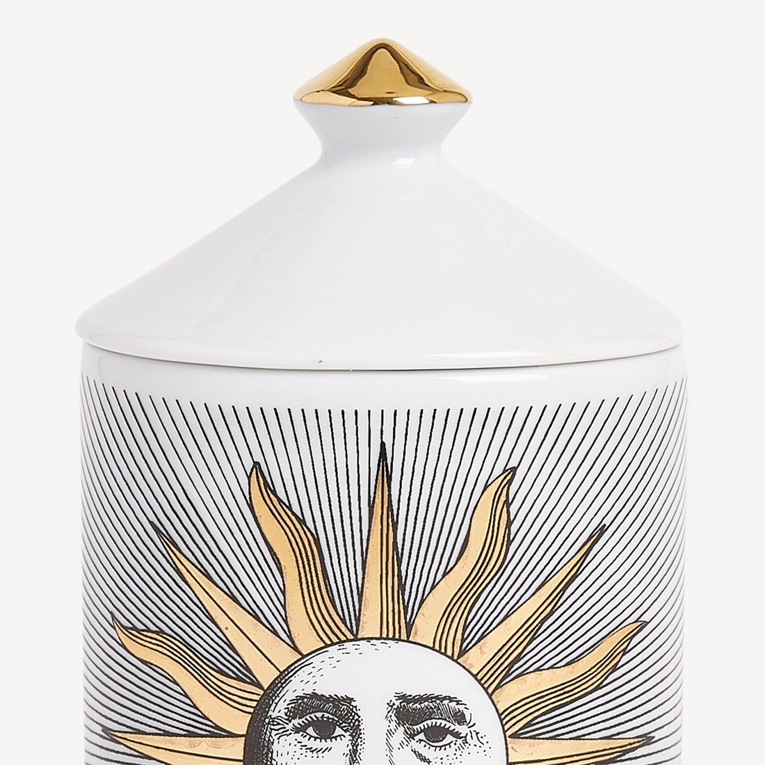 Fornasetti Scented Candle Soli / Sun Decor Aromatic Luxury Candle in a Luxury Vessel Immaginazione Fragrance Woody Noted Small