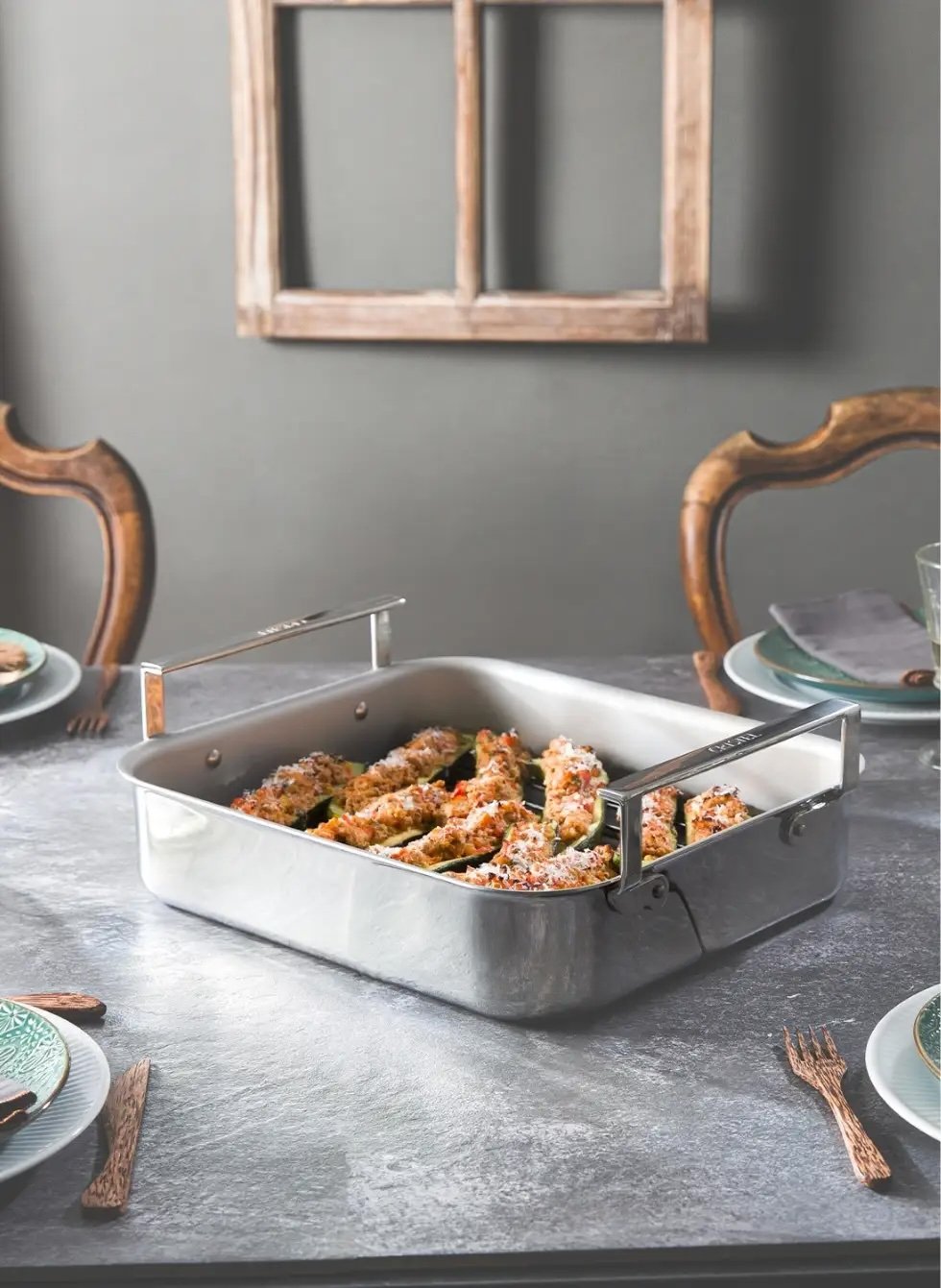 Cristel Stainless Steel 3 Ply Large Roaster with Roasting Rack - Thumbnail 4