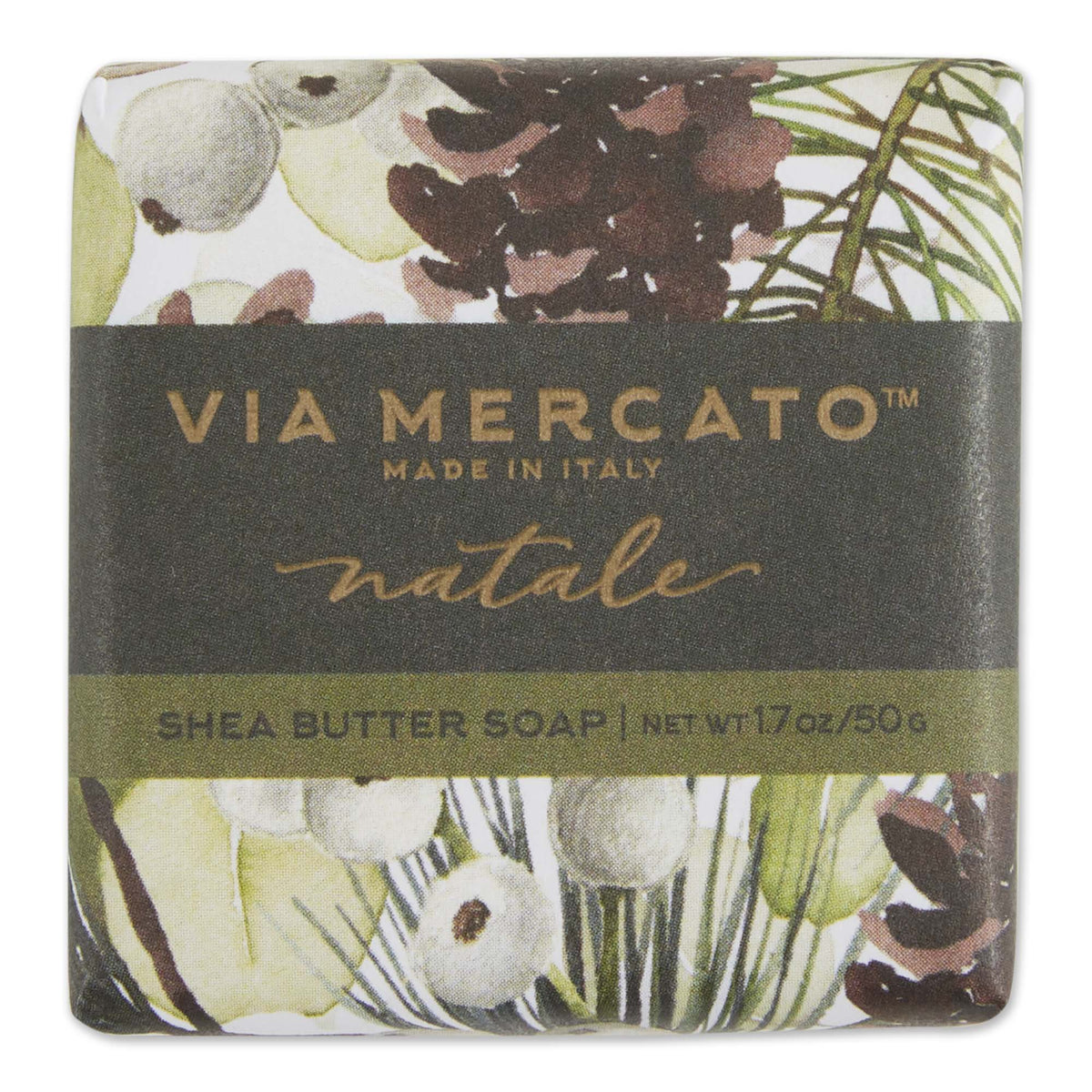 Via Mercato Natale Shea Butter Soap Gift Set of 3 | Gingerbread, Vanilla & Noble Fir