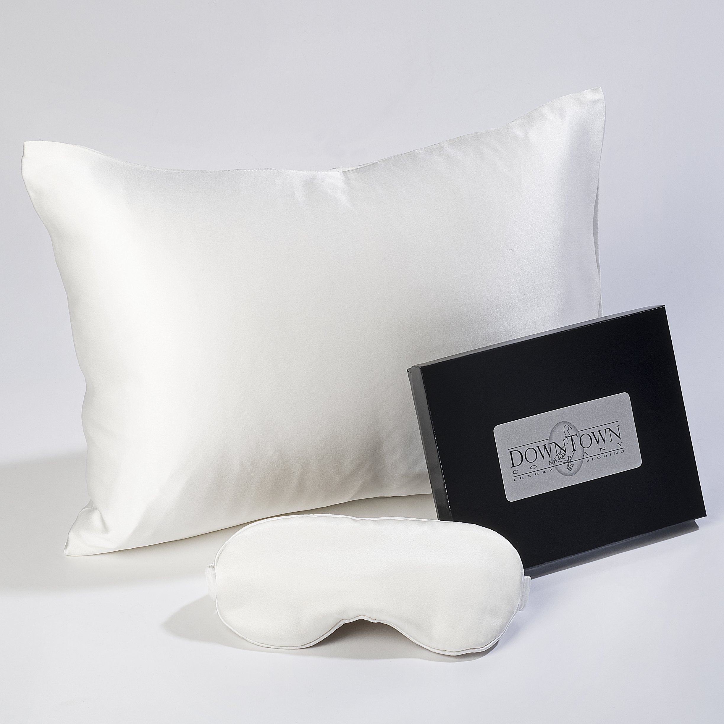 Travel Gifts Set: Hypoallergenic Mulberry Boudoir Pillow, Silk Pillow Case & Eye Mask | Natural