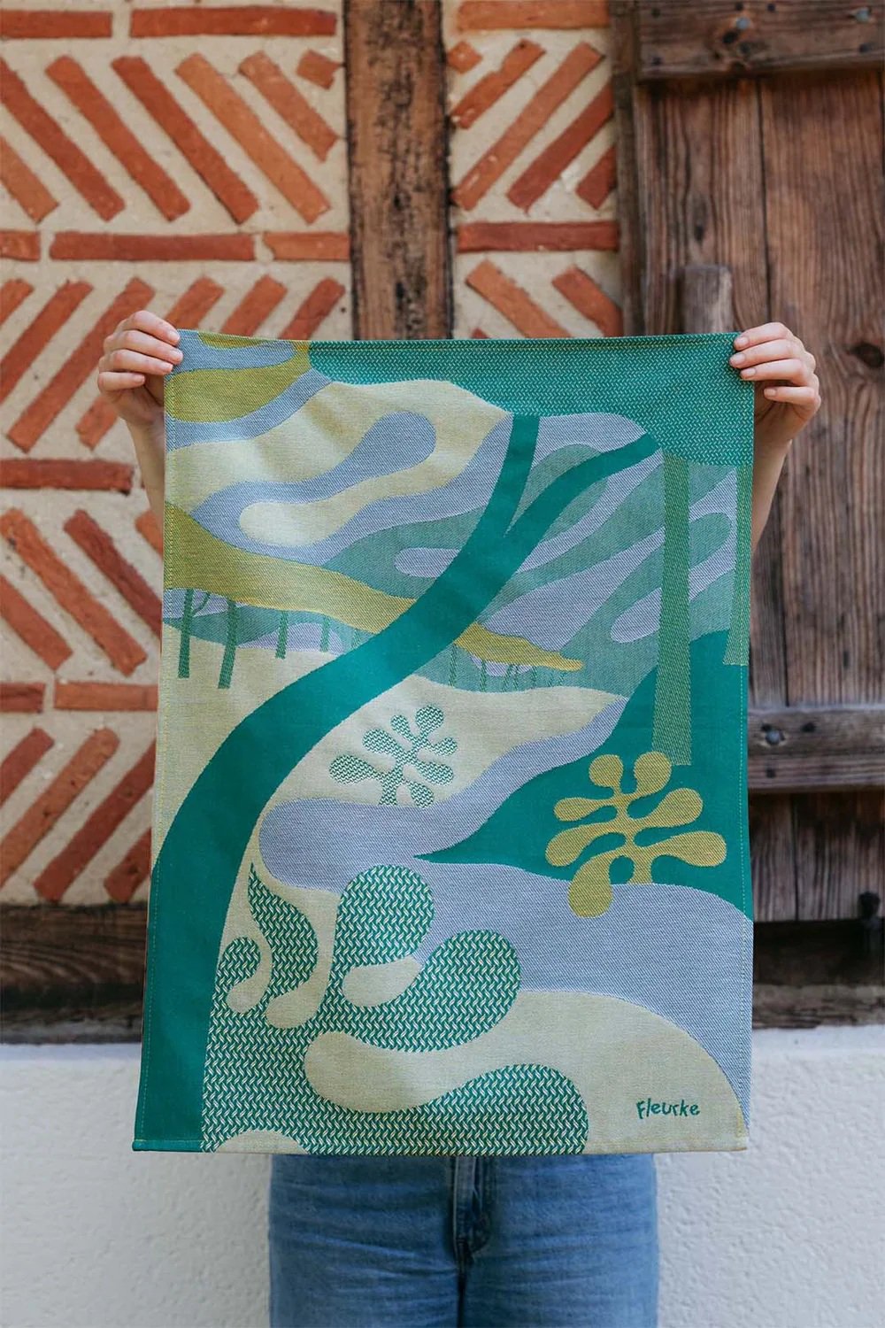 Moutet Tissage French Kitchen Tea Towel Jacquard Cotton Pinède Pine Forest