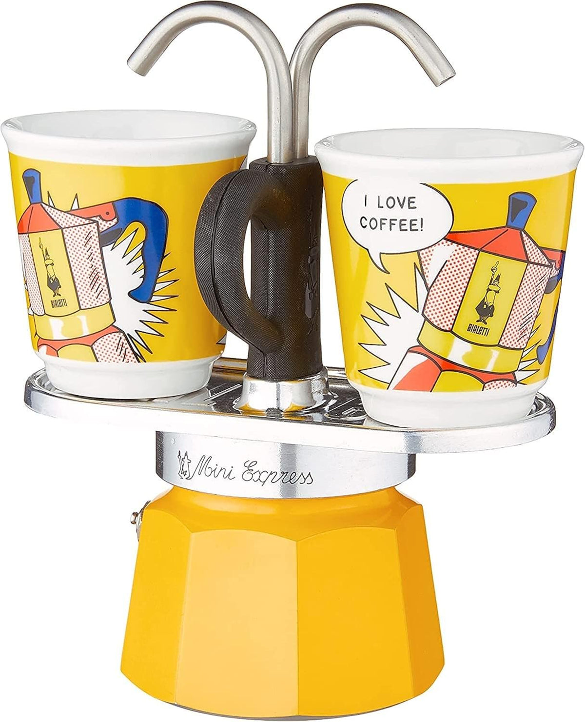 Bialetti - Mini Express Lichtenstein: Moka Set (Coffee Maker 2-Cup (2.8 Oz), Yellow)