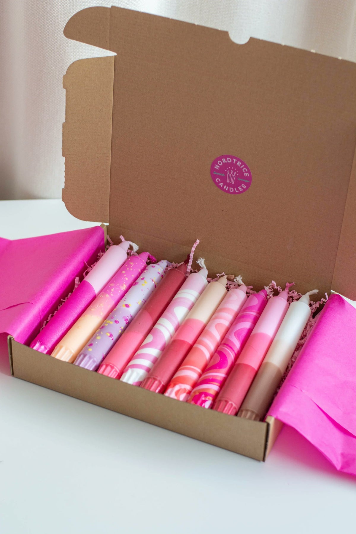 Nordtrice Pink Taper Candles – 10 Pack Gift Set | Handmade Natural Wax