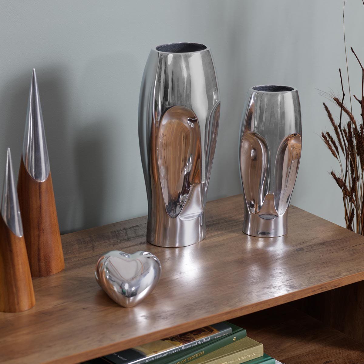 Nambe Face Vase | Flower Vase 10in, Silver, Metal Alloy | Flower Vase for Living Room, Dining Room, Tabletop Centerpiece