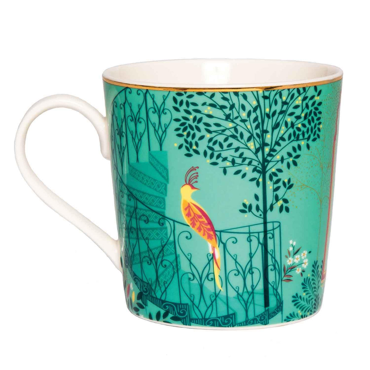 Sara Miller India Mugs, Set of 4 - 12oz Fine China Tea & Coffee Mugs with 22ct Gold Detailing - Collectible Drinkware Featuring Exotic Wildlife in Vibrant Jewel Tones - Great for Gifting