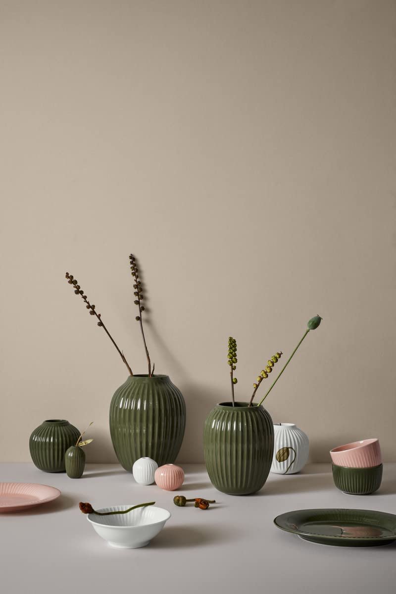 Kähler Hammershøi green vases with fluted design grouped together