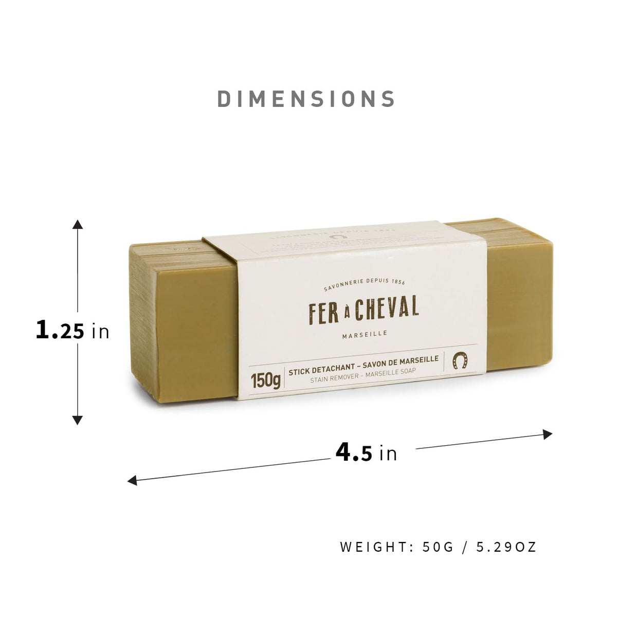 Fer à Cheval Marseille Soap Stain Remover Stick 2 Pack - Natural, Hypoallergenic, Travel-Sized Laundry Solution, 150 g/5.29 oz (Stick)