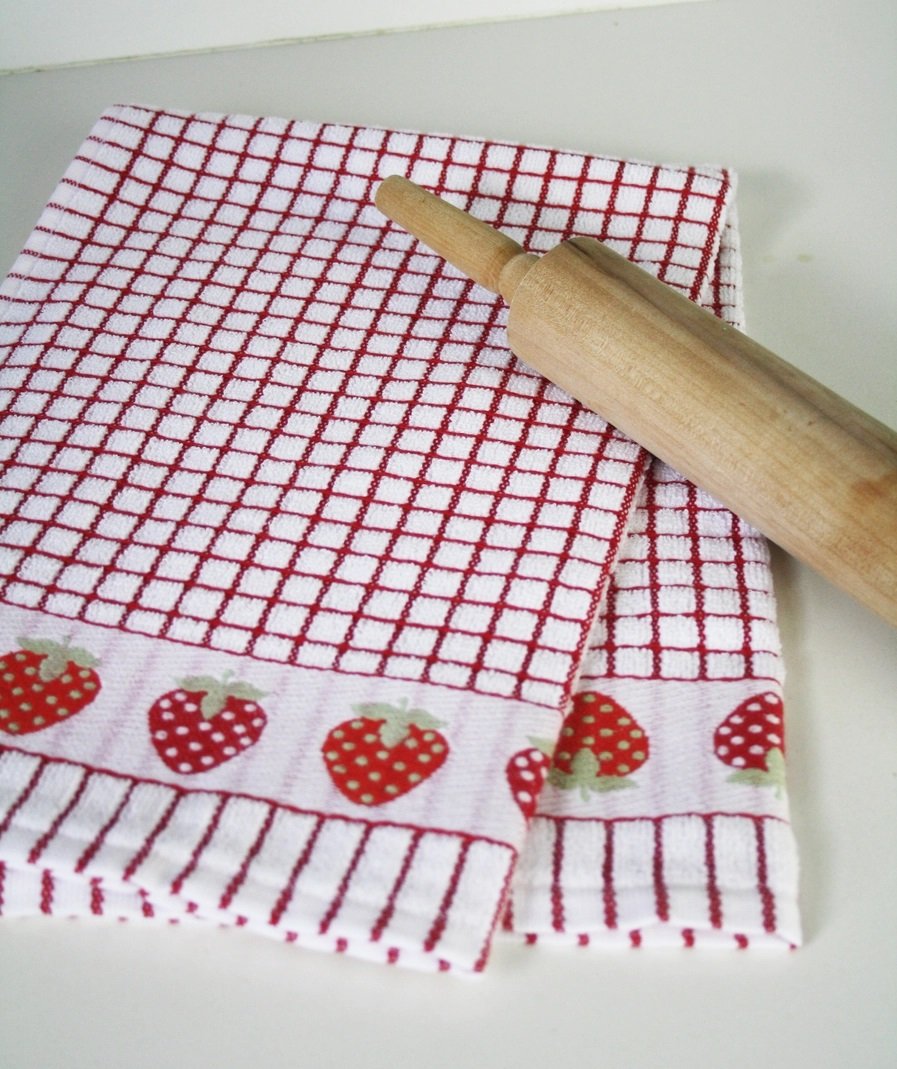 Samuel Lamont Poli-Dri Jacquard Cotton Kitchen Tea Towel | Set of 2 | Strawberry Red