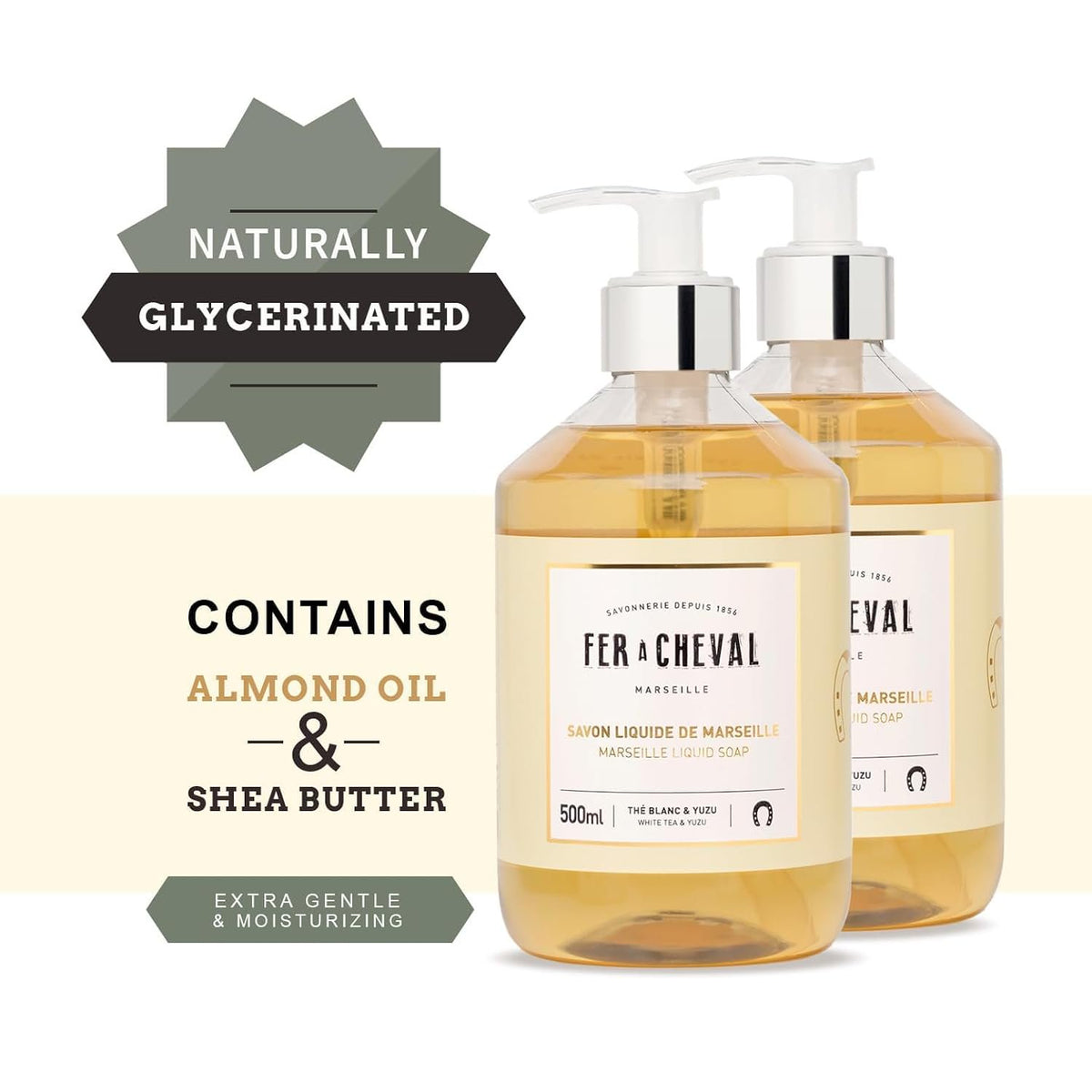 Fer à Cheval Marseille Liquid Soap | Sweet Almond & Coco Oil | Set of 2 (500ml)