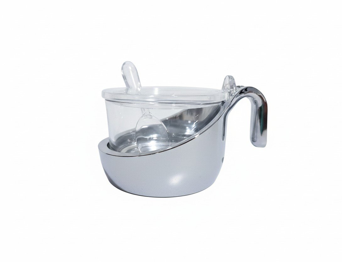 Guzzini, Two Tone Parmesan Server with Teaspoon Chrome and Glass, Everyday used for Parmesan Cheese, Preserve Jar and Sugar Bowl