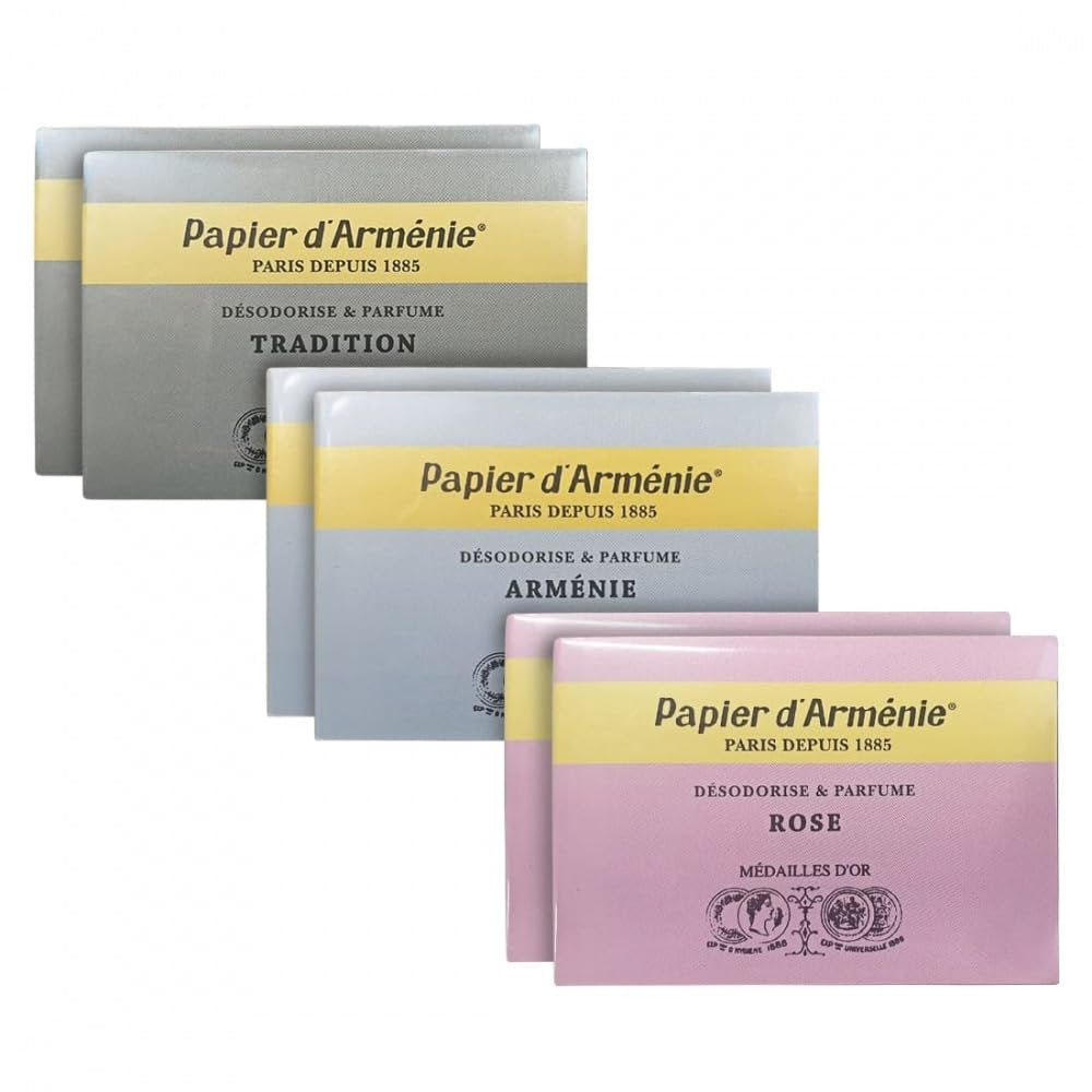 Papier d'Arménie Discovery Set | Scented Burning Paper | 6 Booklets | Tradition, Rose & Arménie