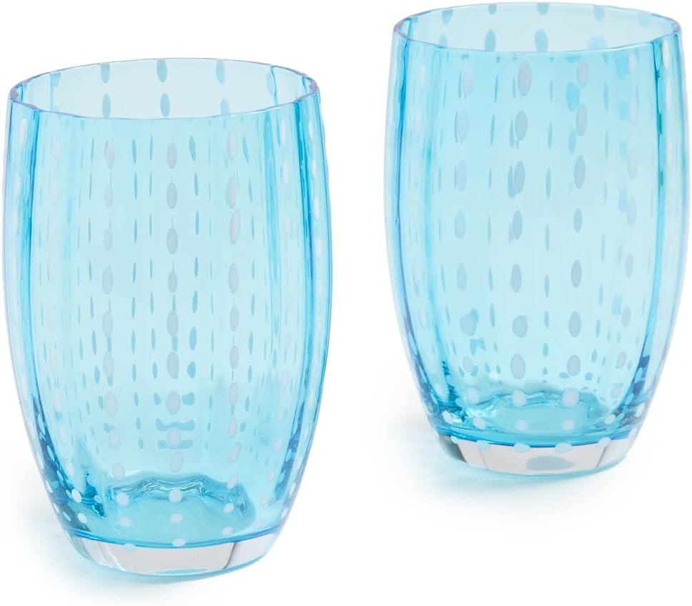 Perle Glass Tumblers (10.8oz ) | Set of 6 | Aquamarine