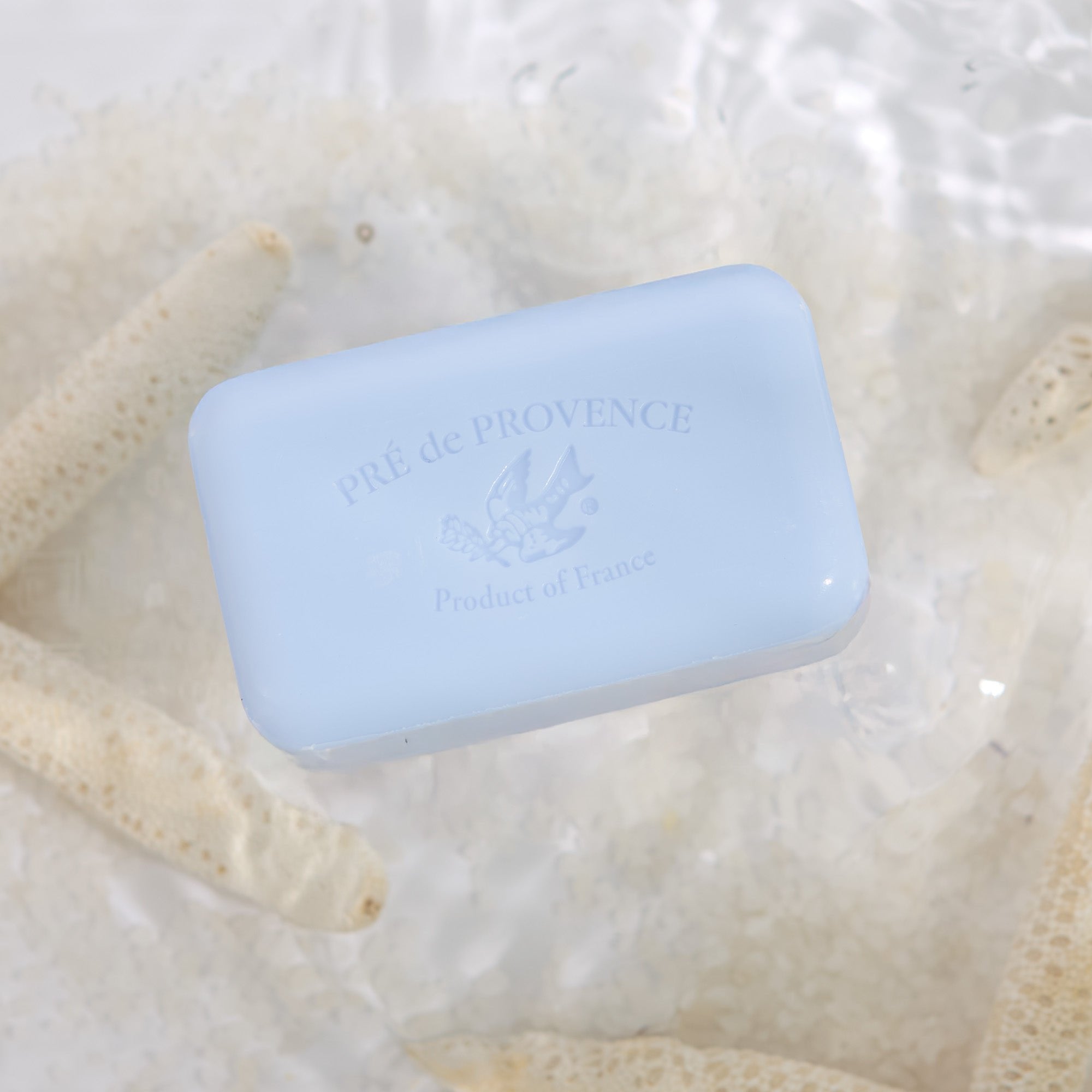 Pre de Provence Ocean Air display box open showing quad-milled soap bars