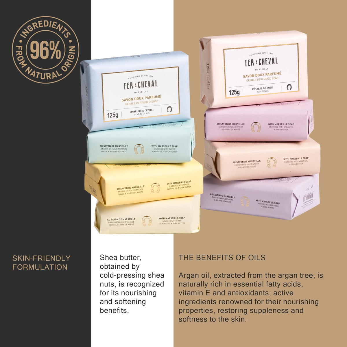 Fer A Cheval Organic Gentle Scented Soaps Set-8 Plant-Based Oils Skin Nourishing Variety Pack