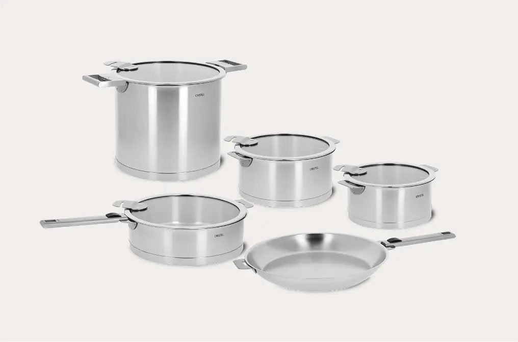 Cristel Strate 13-Piece Stainless Steel Cookware Set with Detachable Handles – Brushed Finish