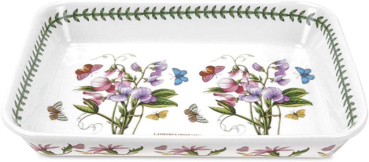 Portmeirion Botanic Garden Lasagna Dish | Baking Dish with Sweet Pea Motif | Measures 15 x 11 Inches | Made from Porcelain | Oven, Dishwasher, and Microwave Safe