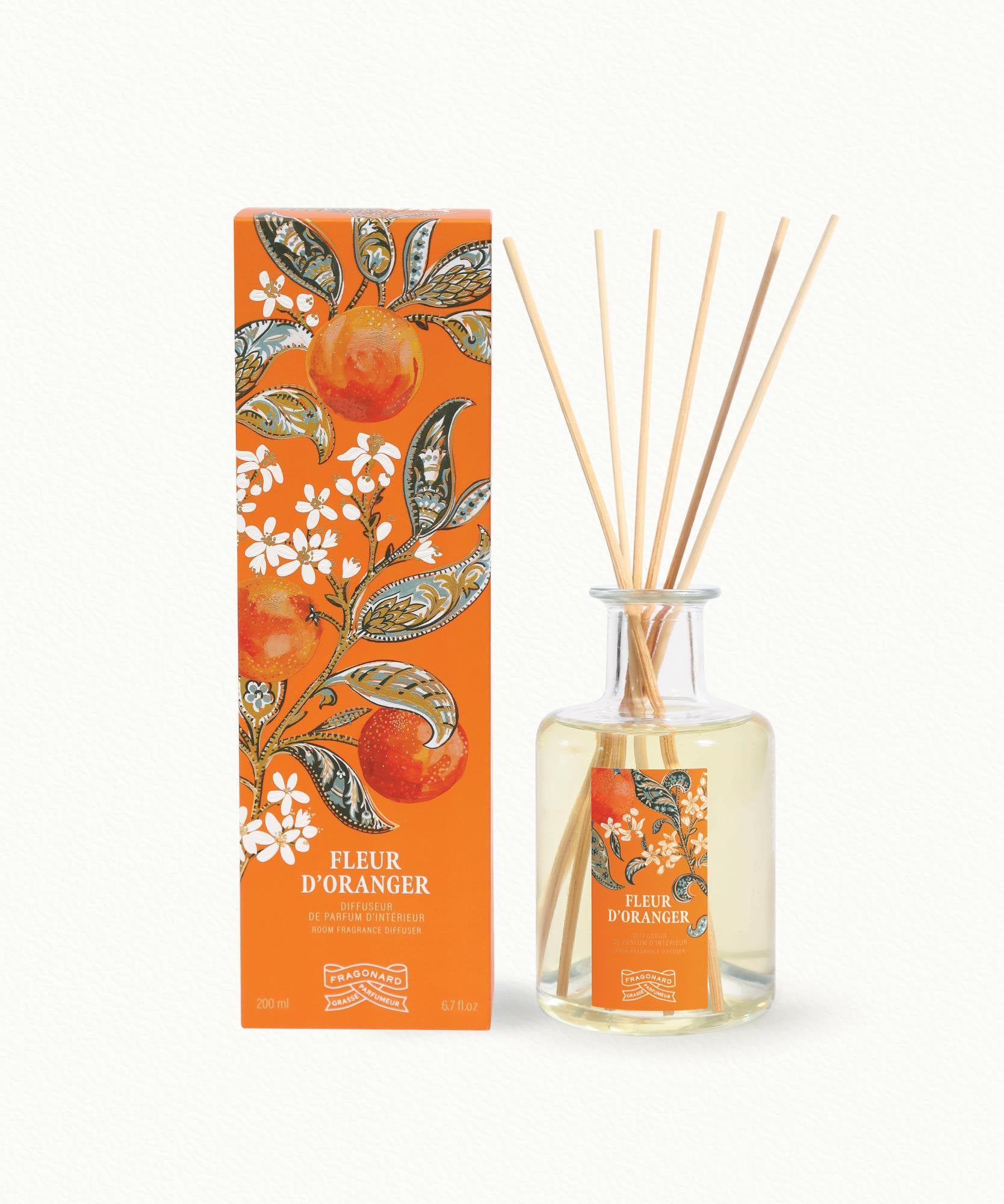 Fragonard Fleur d'Oranger reed diffuser 200ml with 10 sticks on white background