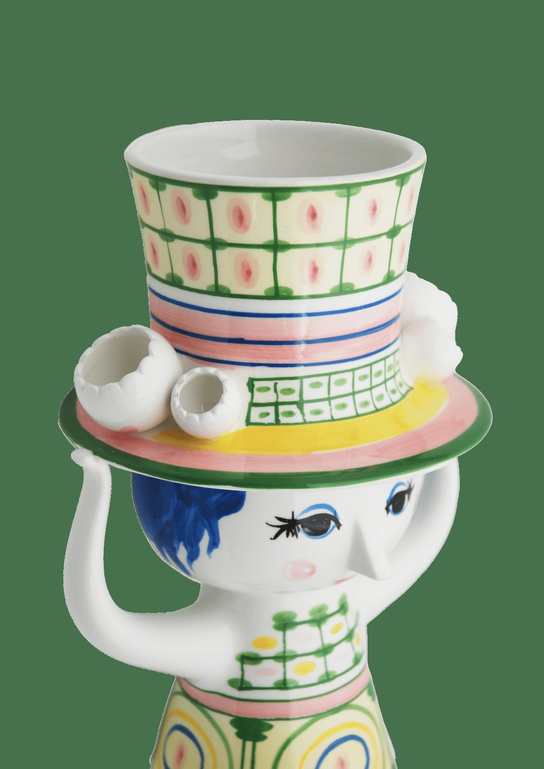 Lady With Hat Porcelain Vase Green Home Decor