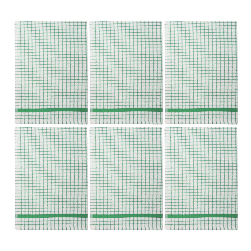 samuel lamont Poli-Dri Cotton Kitchen Tea Towel | Set of 6 | White & Green