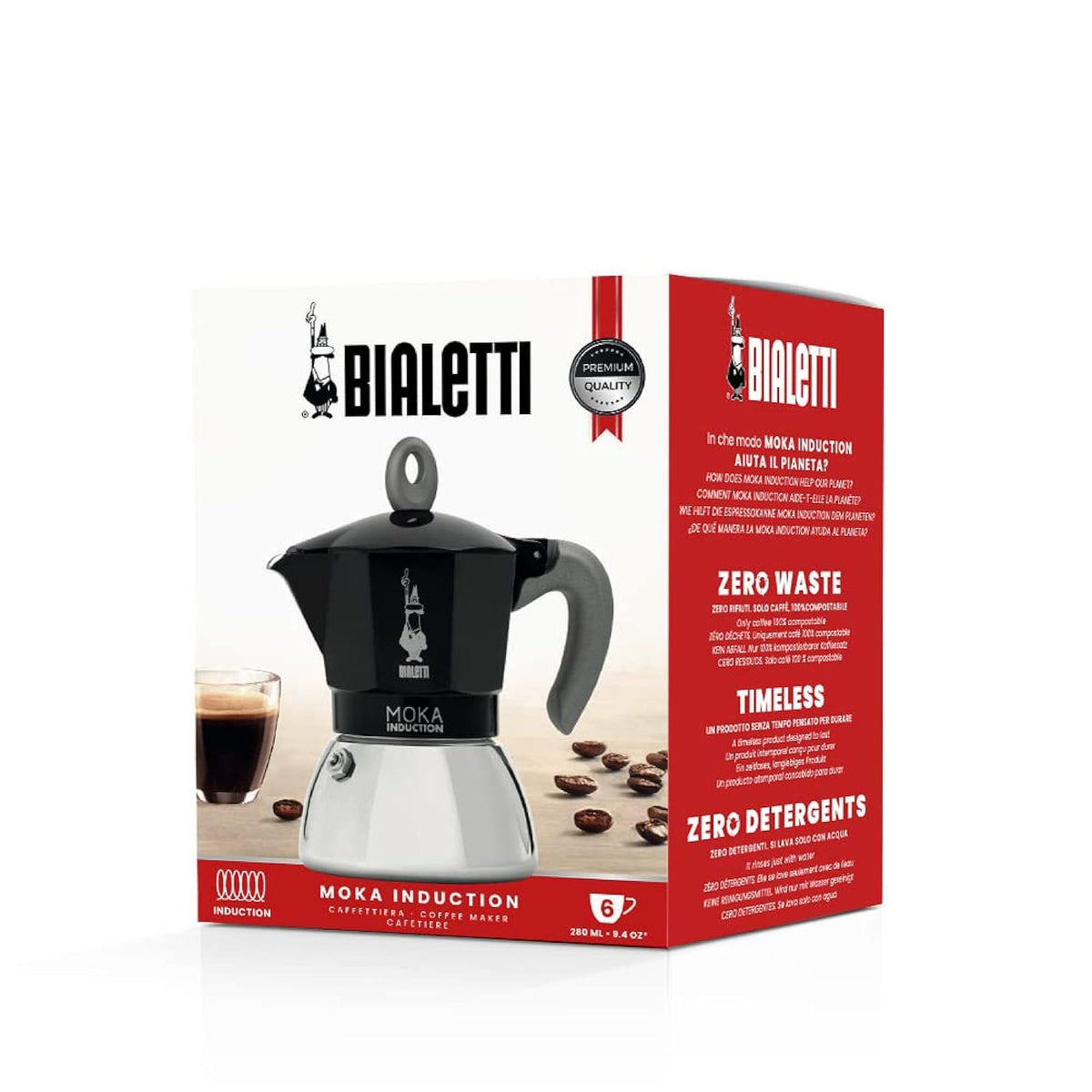 Bialetti Moka Induction Stovetop Espresso Maker | 6 Cup | Black