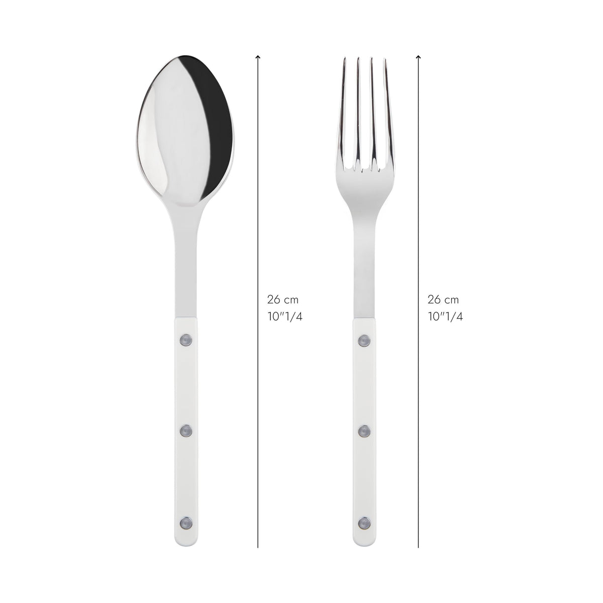 Sabre Paris Bistrot white serving fork and spoon, shiny finish