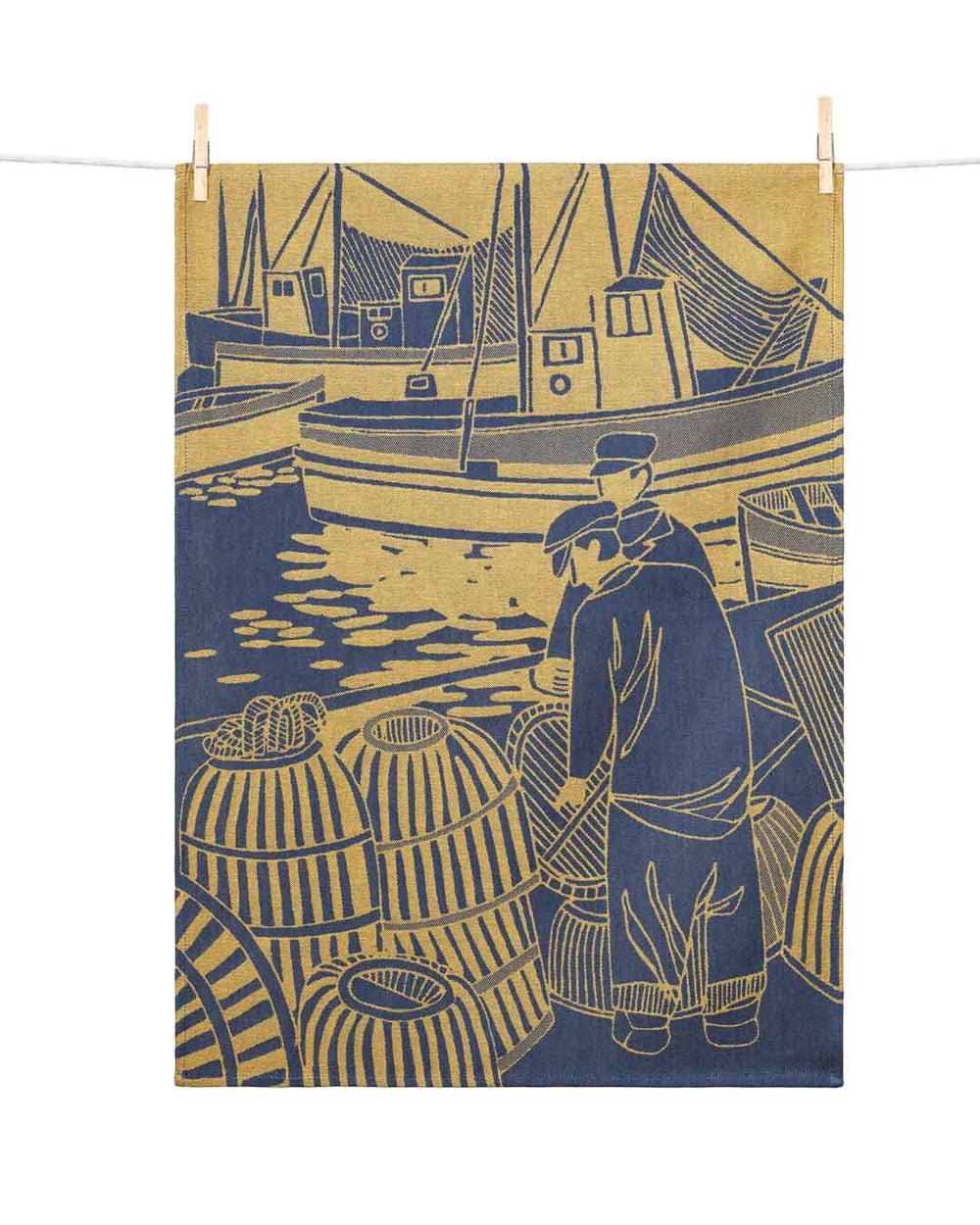 Moutet Tissage French Kitchen Tea Towel Jacquard Pêcheurs aux Casiers Fishermen
