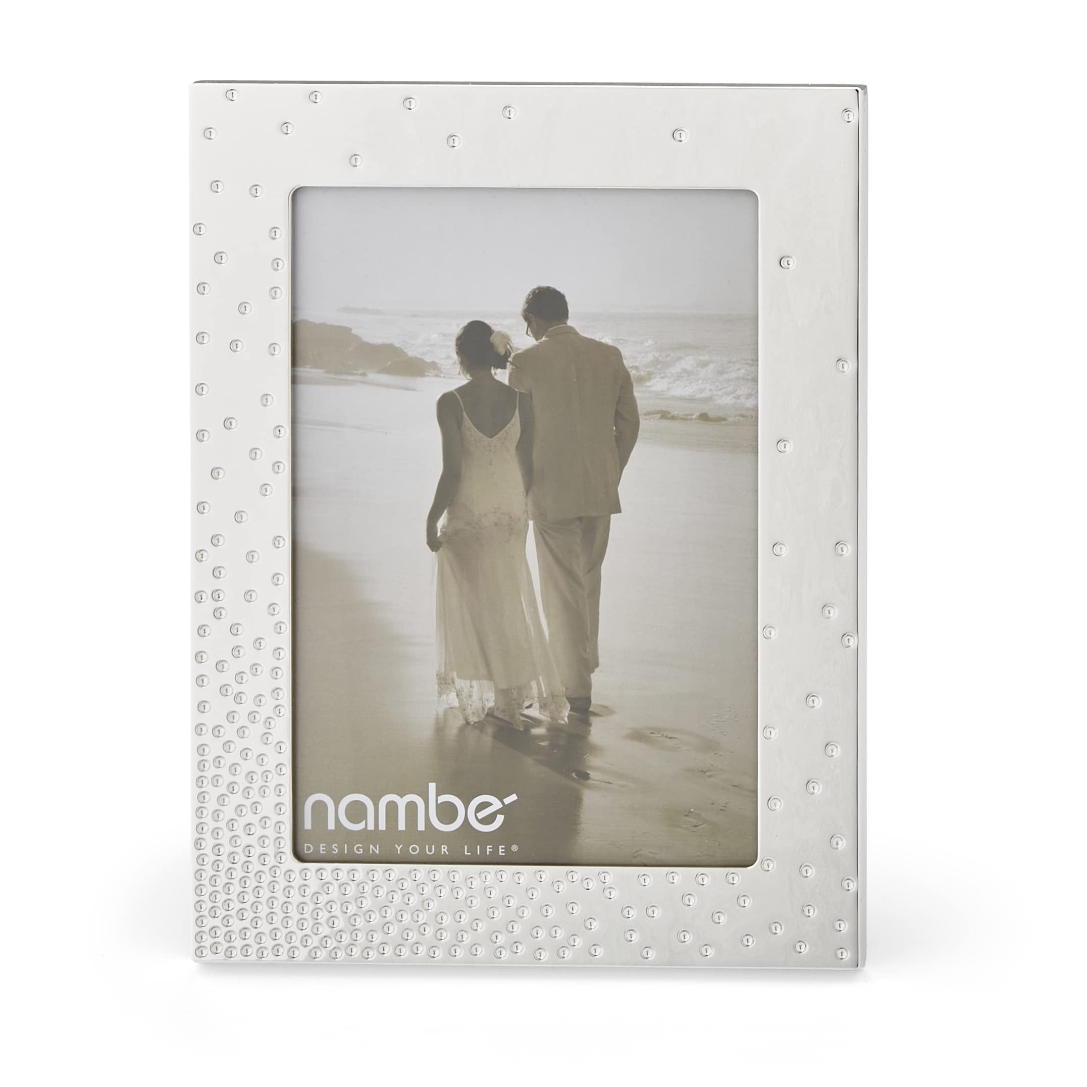 nambe Dazzle Picture Frame, 5" x 7" | Photo Frame with Tempered Glass | Vintage and Contemporary Design | Tabletop Display Family, Friends, Wedding Gift, Home Office Décor | Silver Plate and Glass