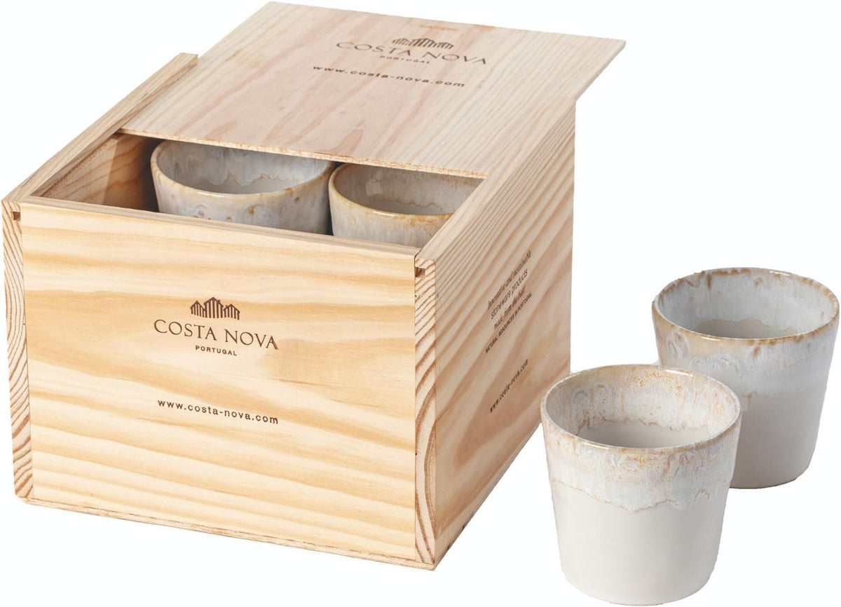 Stoneware Lungo Coffee Cups in a Wooden Box Grespresso Collection | White | Set of 8