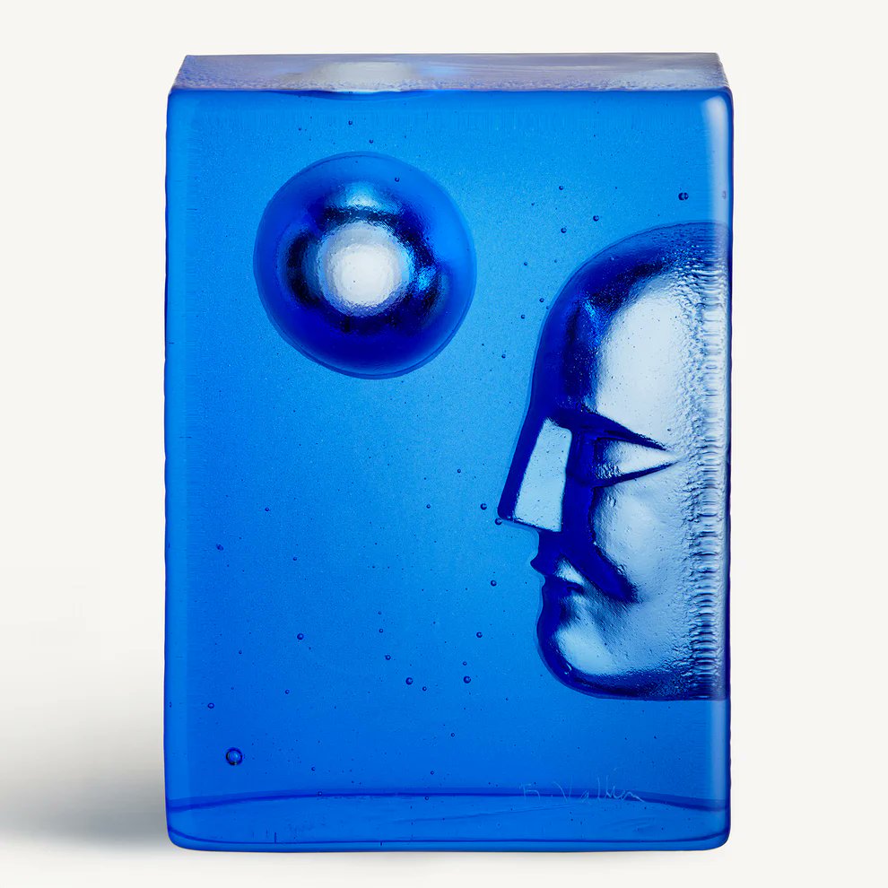 Kosta Boda Azur Frost Moon Glass Sculpture by Bertil Vallien | Limited Edition | Artist Collection