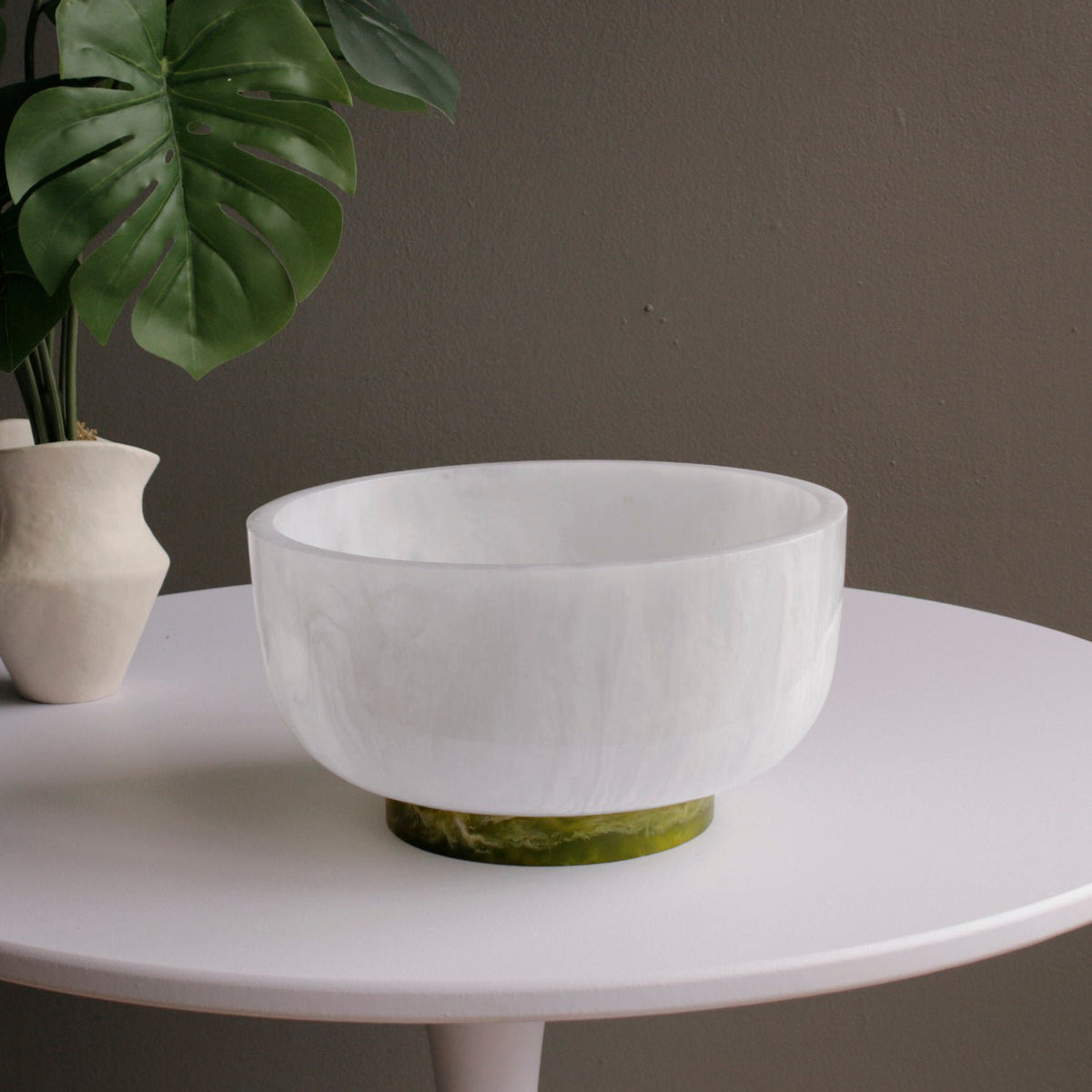 Beatriz Ball RESIN Rio Large Bowl white green styled on dining table entertaining display