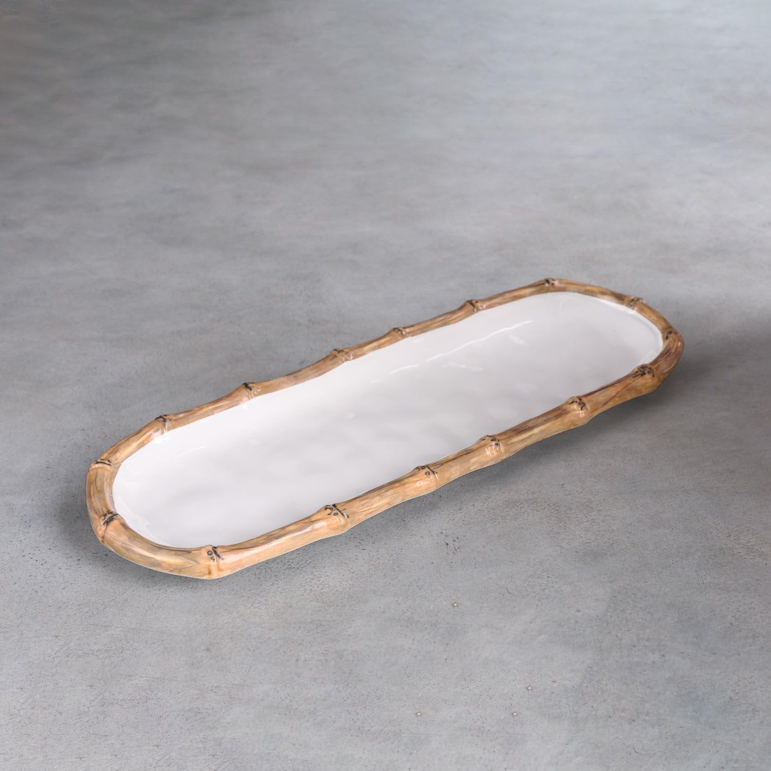 Beatriz Ball VIDA Bamboo baguette platter white natural melamine 17.5" on white background