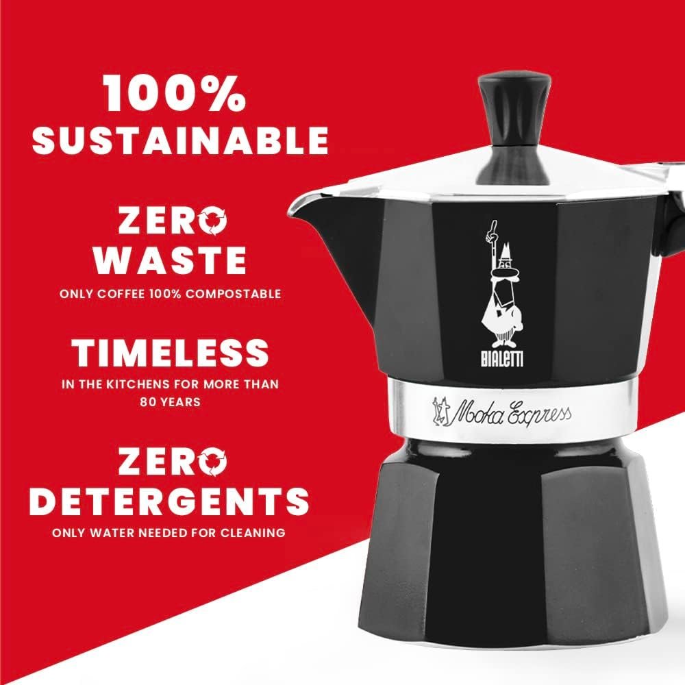 Bialetti Moka Express For Espresso Maker | Black (6 Cups)