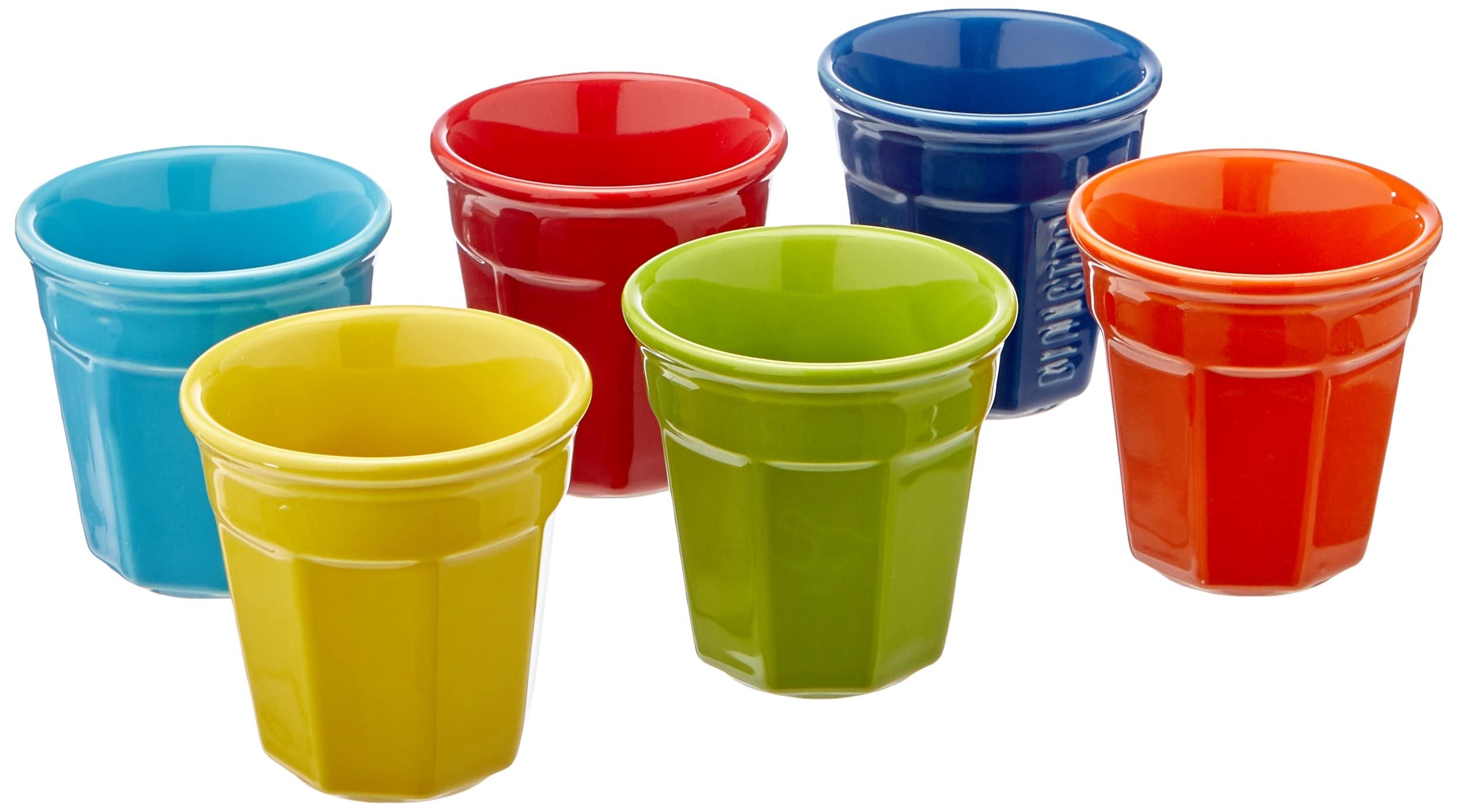 Multicolor Ceramic Espresso Cups | Octagonal Set of 6 Handleless Coffee Cups